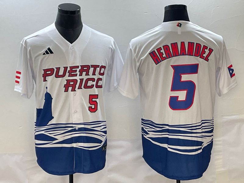 Men 2023 World Cub Puerto Rico #5 Hernandez White Nike MLB Jersey4